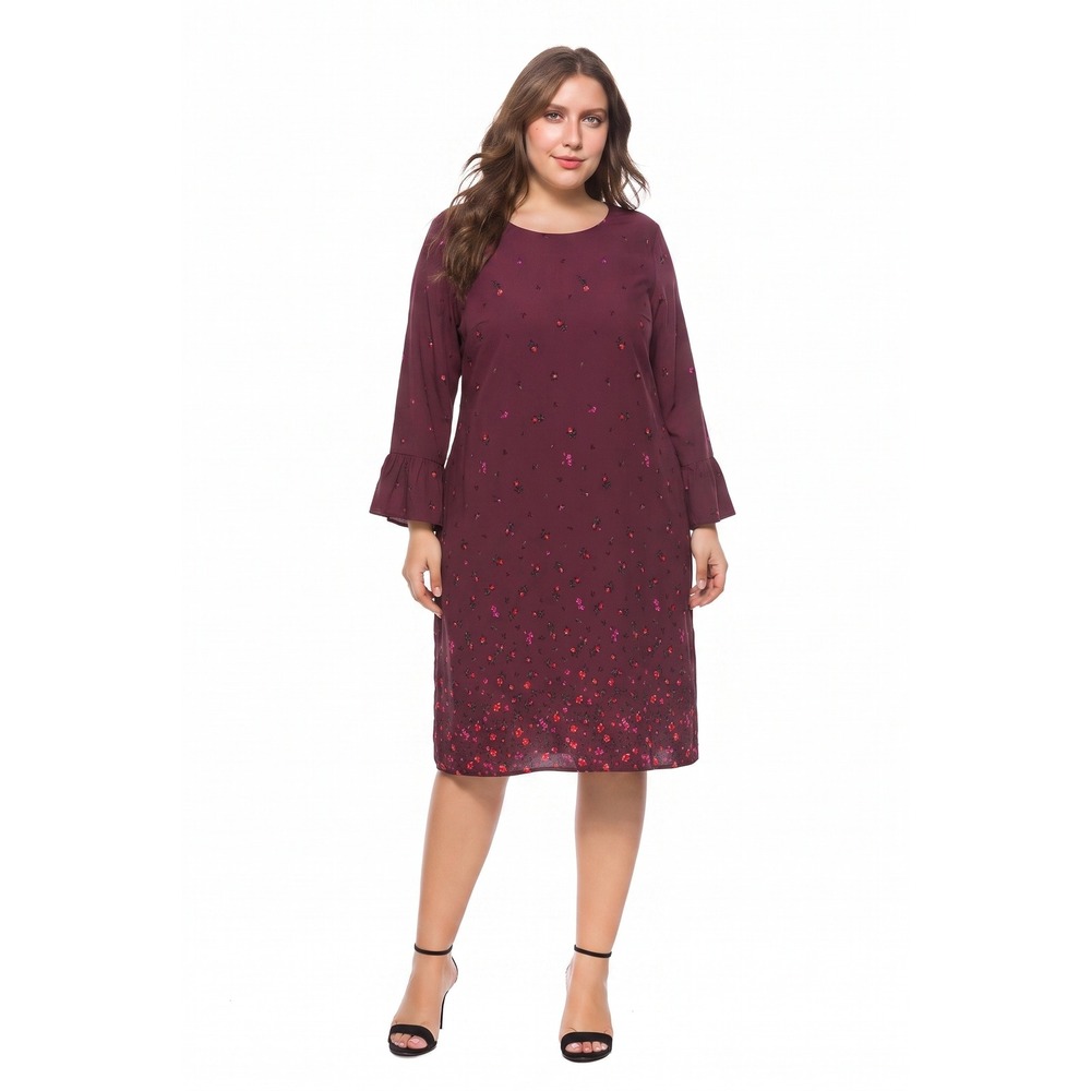 Old‎ Navy Dress Womens 2XL Burgundy Floral Long Sleeve Ruffle Rayon Boho Fall